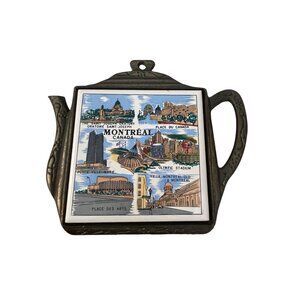 Vintage Montreal Canada Teapot Trivet Cast Metal Frame Ceramic Tile Souvenir